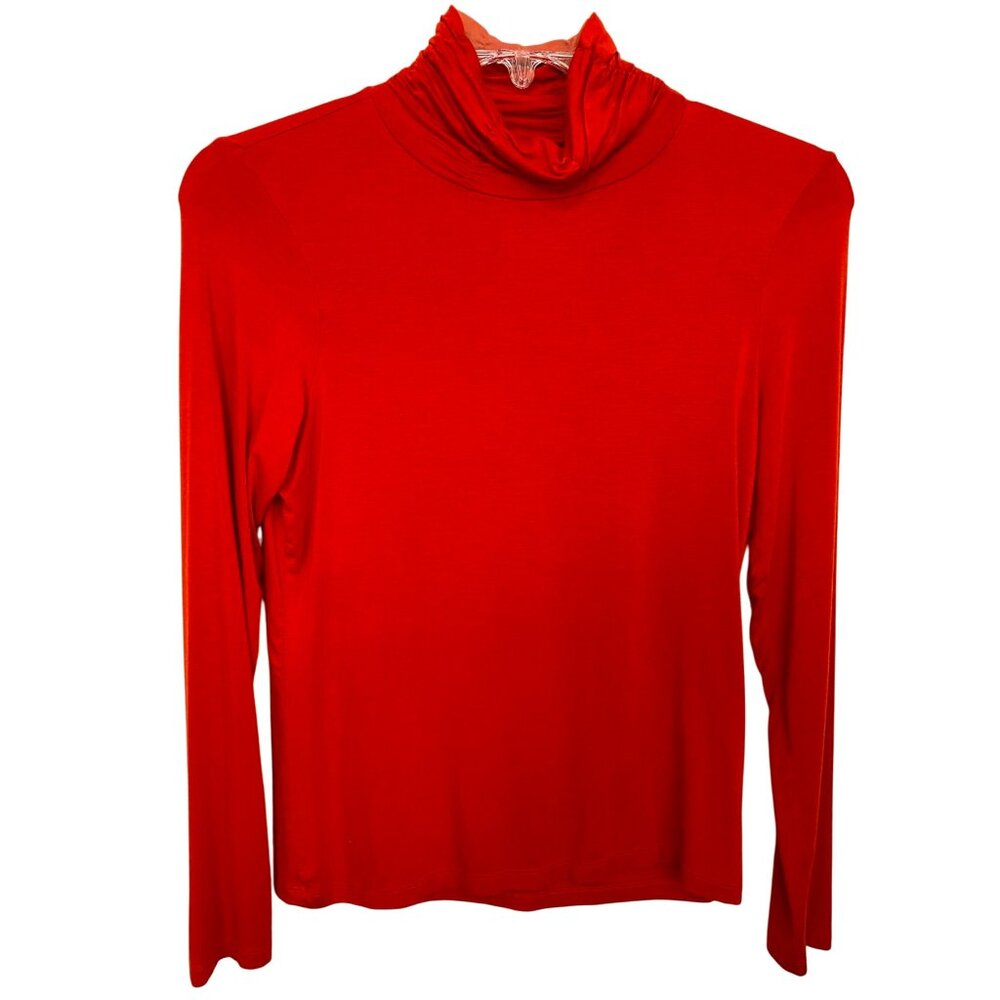 Leo & Nicole Orange Micro Modal Turtleneck Knit Long Sleeve Top Womens Academia